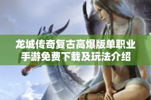 龙城传奇复古高爆版单职业手游免费下载及玩法介绍
